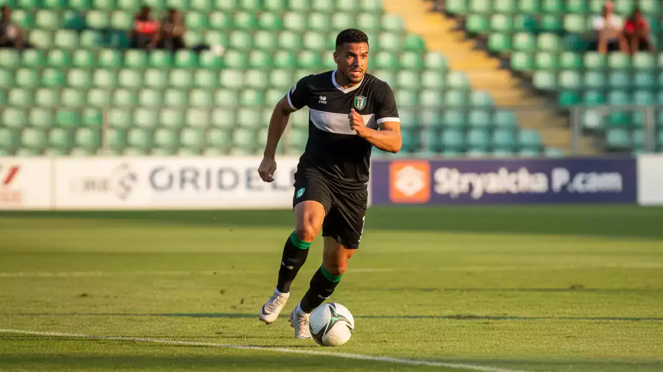 Wingback løber op ad sidelinjen med bolden på fodboldbane